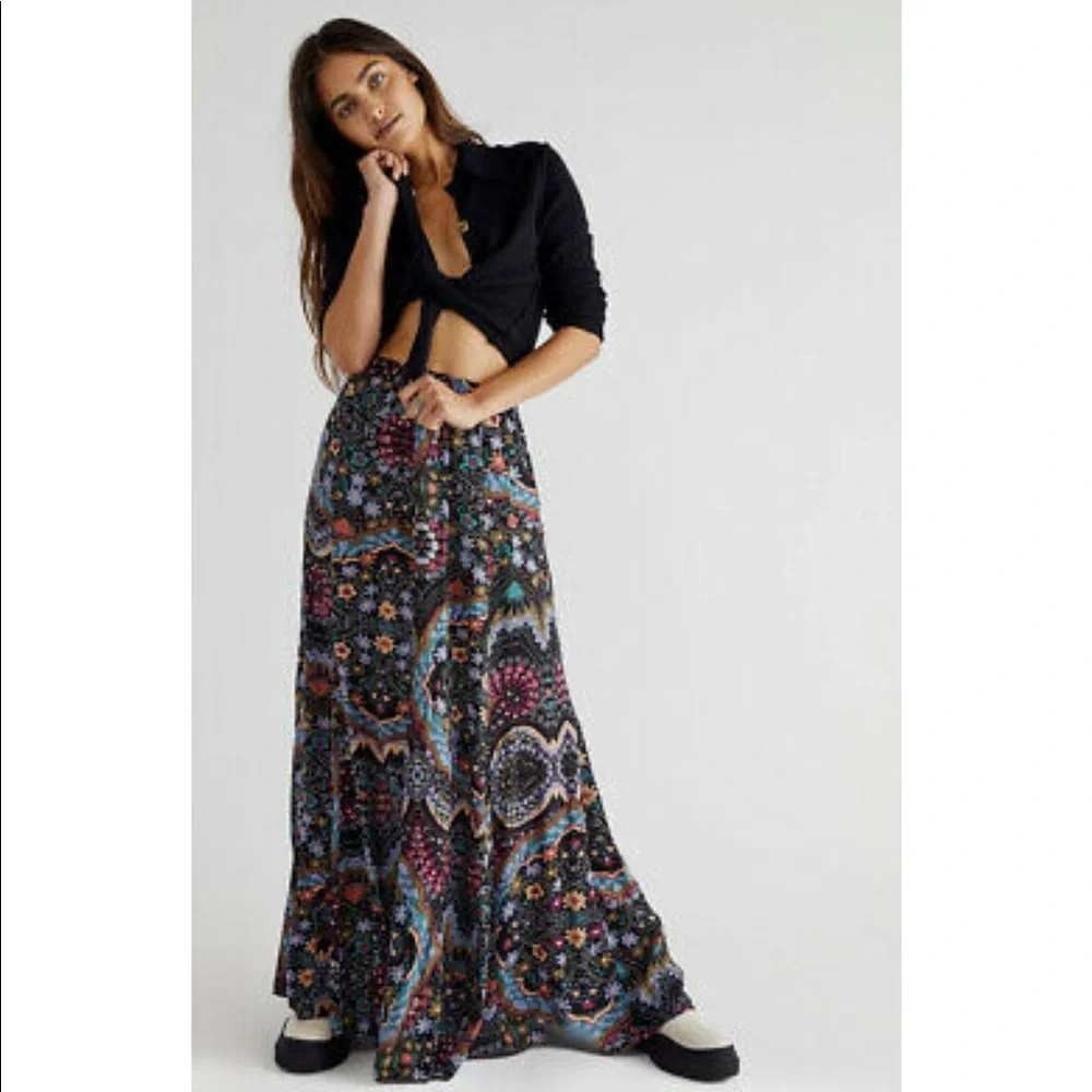 Free People Maxi Skirt Annalise Printed Dark Floral XS Boho Bohemian